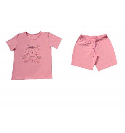 Djevojčice - Pidžame i spavaćice - Pidžama roza kratka - Lovely cat