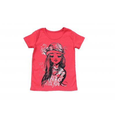 Djevojčice - Majice kratkih rukava - Majica boje breskve - Cura sa šeširom