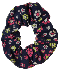 Scrunchie gumica za kosu tamno plava sa cvjetićima